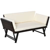 2 in 1 Rattan Folding Daybed Sofa Bench Garden Chaise Lounger w/Cushion860-049V70