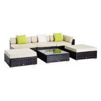 6 PCs Garden Rattan Furniture Set Sectional Wicker Sofa Coffee Table Grey/Brown860-040