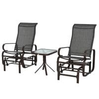 3PCS Outdoor Metal Gliding Rocking Chair w/Tea Table Garden Furniture Set Brown