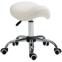Saddle Stool Hydraulic Rolling Faux Leather Height Adjust Mobility Chair Cream