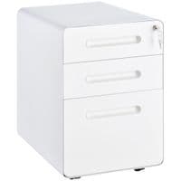 3 Drawer Modern Steel Filing Cabinet w/4 Wheels Lock Pencil Box Office White
