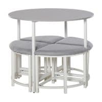 Modern Round Dining Table Set with 4 Upholstered Stools for Dining Room