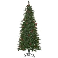 7' Artificial Christmas Tree Decoration w/Branch Tips, Red Berry, Auto Open