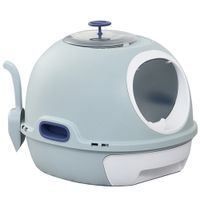 Cat Litter Box Pet Toilet with Scoop Enclosed Drawer Skylight Easy to Clean