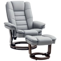 Swivel Manual Recliner and Footrest Set PU Lounge Chair Wood Base, Grey