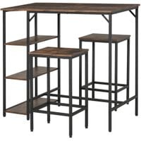 Bar Height Dining Table Set with 2 Stools & Side Shelf 3 Pieces Bar Set