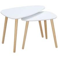 Side Table Set of 2 Nested Coffee Table W/Solid Wood Legs Living Room White