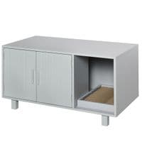 Indoor Feline Cat Box Furniture Kitty Table w/Scratch & Magnetic DoorsD31-016GY