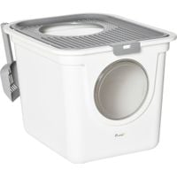 Cat Litter Tray Pet Litter Box Toilet W/Front Entrance, Top Exit, Scoop - White