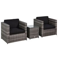 3Pcs Patio 2 Seater Rattan Sofa Table Set Garden Furniture w/Cushions Balcony860-073V01GY