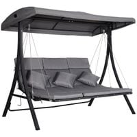 Outdoor Garden Backyard 3-person Porch Swing Chair Chaise Lounge w/Canopy Grey