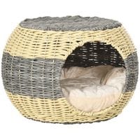 Wicker Cat House, Cosy Kitten Cave w/Soft Washable Cushion, 40 X 30cm