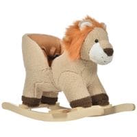Kids Rocking Lion Plush Ride on Seat W/Sound Button Wood Base Seat Belt Brown