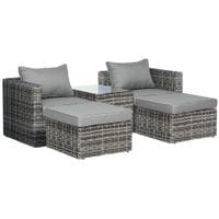 5 Pcs Rattan Garden Furniture Set Tall Glass-Top Table Aluminium Frame Grey