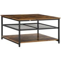 Industrial Coffee Table Centre Table W/3-Tier Storage Shelves, Rustic Brown