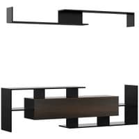TV Cabinet W/Wall Shelf and Storage Cabinet for Living Room Black and Brown