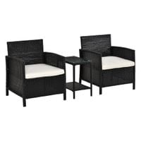 3 PCs Rattan Outdoor Patio Set 2 Cushioned Single Sofa Coffee Table Conservatory860-086BK