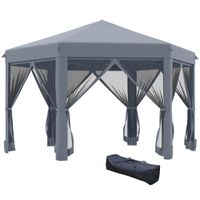 3.2m Outdoor Pop Up Gazebo Hexagonal Canopy Tent with Mesh Sidewalls Handy Bag84C-227CG
