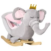 Baby Rocking Elephant Rocker Chair Toy W/Wooden Base, Safety Belt - Grey