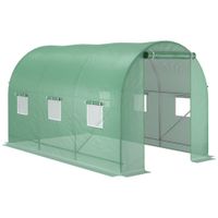 3.5 X 2m Walk-In Polytunnel Greenhouse with Steel Frame Roll Up Door Green