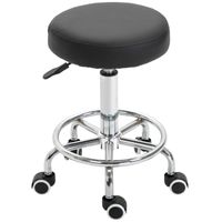 Round PU Leather Salon Working Beautician Stool Adjustable Height W/Footrest