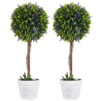 Set of 2 Decorative Artificial Plants Ball Trees with Flower for Indoor Outdoor