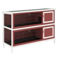 Two-Tier Elevated Wooden Rabbit Hutch Bunny Cage for Small Pet Animals W/Tray