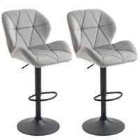 Bar Stool Set of 2 Fabric Adjustable Height Armless Counter Chairs Light Grey