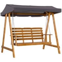 3 Seater Wooden Garden Swing Chair Outdoor Hammock with Adjustable Canopy