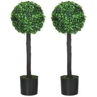 Set of 2 Decorative Artificial Plants Boxwood Ball Trees for Indoor Outdoor