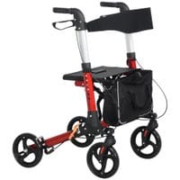 Folding Rollator w/Seat 4 Wheels Adjustable Handle Height Bag for Handicapped