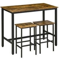 3-Piece Industrial Bar Table Set, Breakfast Table with 2 Stools Rustic Brown