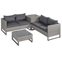 4 PCs Rattan Wicker Sofa Set Outdoor Conservatory Furniture w/Side Storage Box