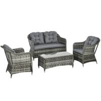 4 Pieces PE Rattan Wicker Sofa Set Outdoor Conservatory Furniture w/Cushion