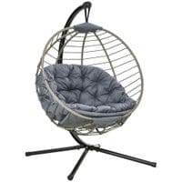 Cushioned PE Rattan Hanging Swing Chair W/Stand & Cup Holder, Grey