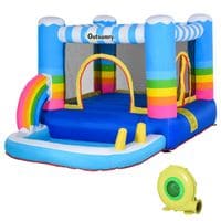 Kids Rainbow Bouncy Castle & Pool House Inflatable Trampoline W/Blower Pump