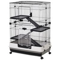 Four-Level Small Animal Cage, Indoor Bunny House w/Wheels, Black, 81x52.5x114cm