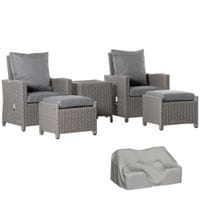 5 PCs Outdoor Garden Rattan Sofa Lounge Footstool Cooler Bar Coffee Table Set
