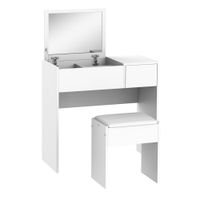 Dressing Table Set with Flip-Up Mirror Padded Stool Dresser Sliding Drawer White