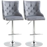 Modern Swivel Bar Stools Set of 2, Adjustable Velvet Bar Chairs w/Back, Grey