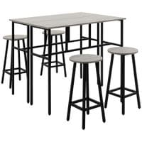 6-Piece Industrial Bar Table Set, 2 Breakfast Tables with 4 Stools Grey