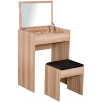 Dressing Table Set Cushioned Stool Flip-Up Mirror Multi-Purpose Chipboard - Wood