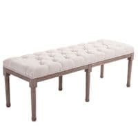 Stool Bench Chic Button Tufted 3 Person Bedside Seat End Hallway Linen Beige