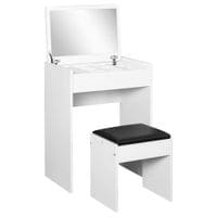 Dressing Table Set Padded Stool with Flip-Up Mirror Multi-Purpose - White