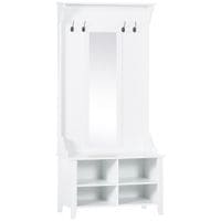 Hallway Furniture Set Shoe Bench Storage Mirror Cabinet Coat Rack w/4 Hooks