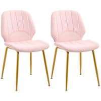 Velvet Upholstered Dining Chair Set of 2, Kitchen Chairs with Backrest, Pink
