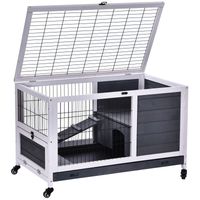 Wooden Indoor Rabbit Hutch Elevated 2-Floor Bunny Cage w/Enclosed Run Area