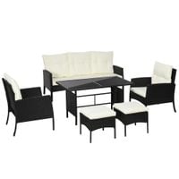 Rattan Garden Furniture Set w/2 Armchairs Sofa 2 Footstools Table Cushions860-292V70BK