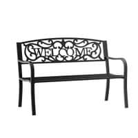 2 Seater Metal Garden Bench Loveseat Outdoor Park Porch Chair w/Backrest Black