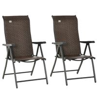 2 PCs Outdoor Rattan Folding Chair Set w/7 Levels Adjustable Backrest Brown